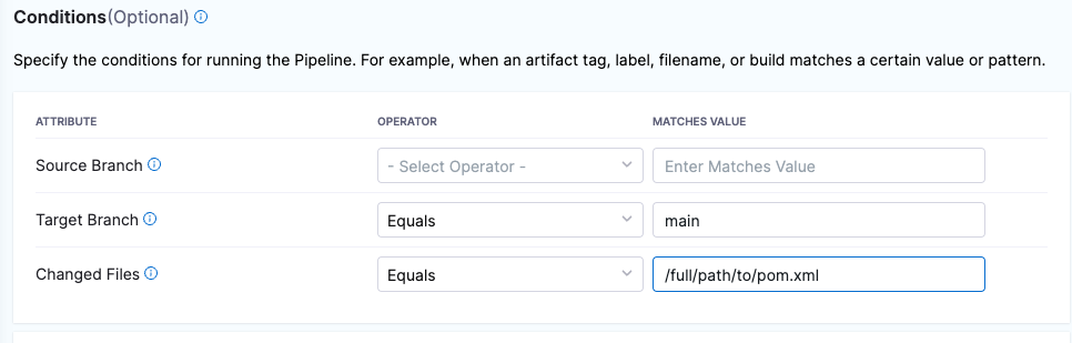 Trigger a pipeline execution when a PR updates a specific file in the main branch